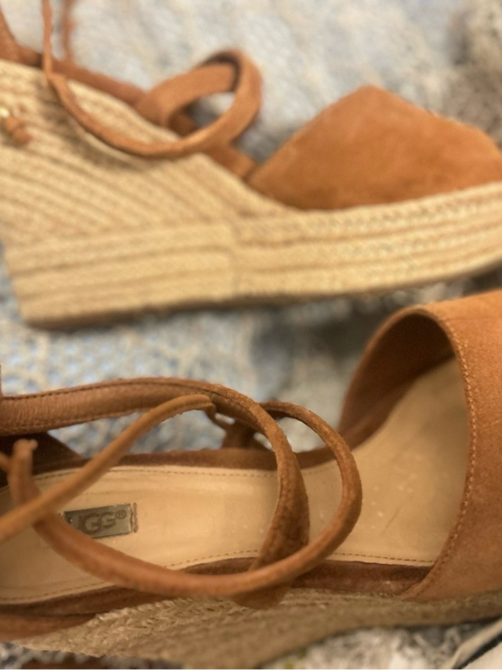 UGG Women's Regan Chestnut Suede Lace-Up Open-Toe Wedge Sandals - Picture 3 of 4